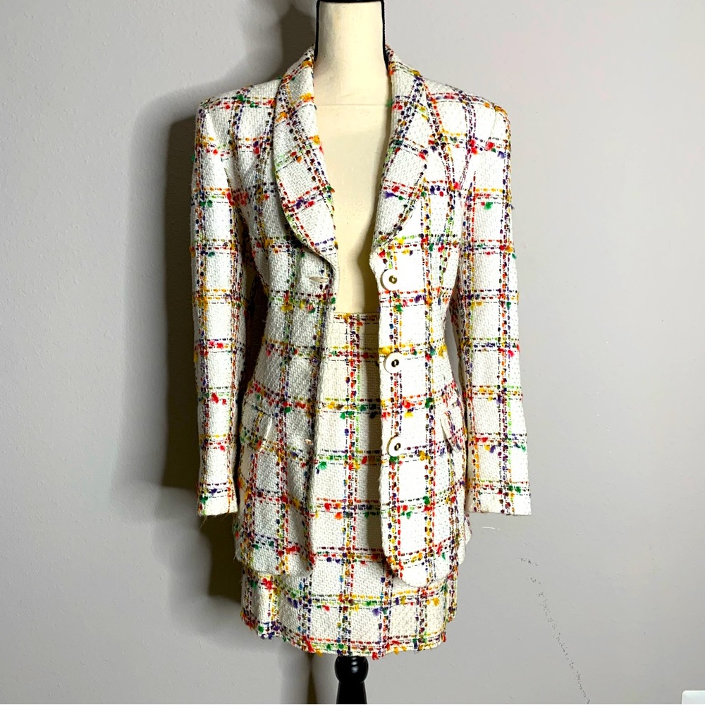 Doncaster Vintage Multicolor Tweed Plaid 2 Piece Skirt Suit Set - Picture 3 of 14